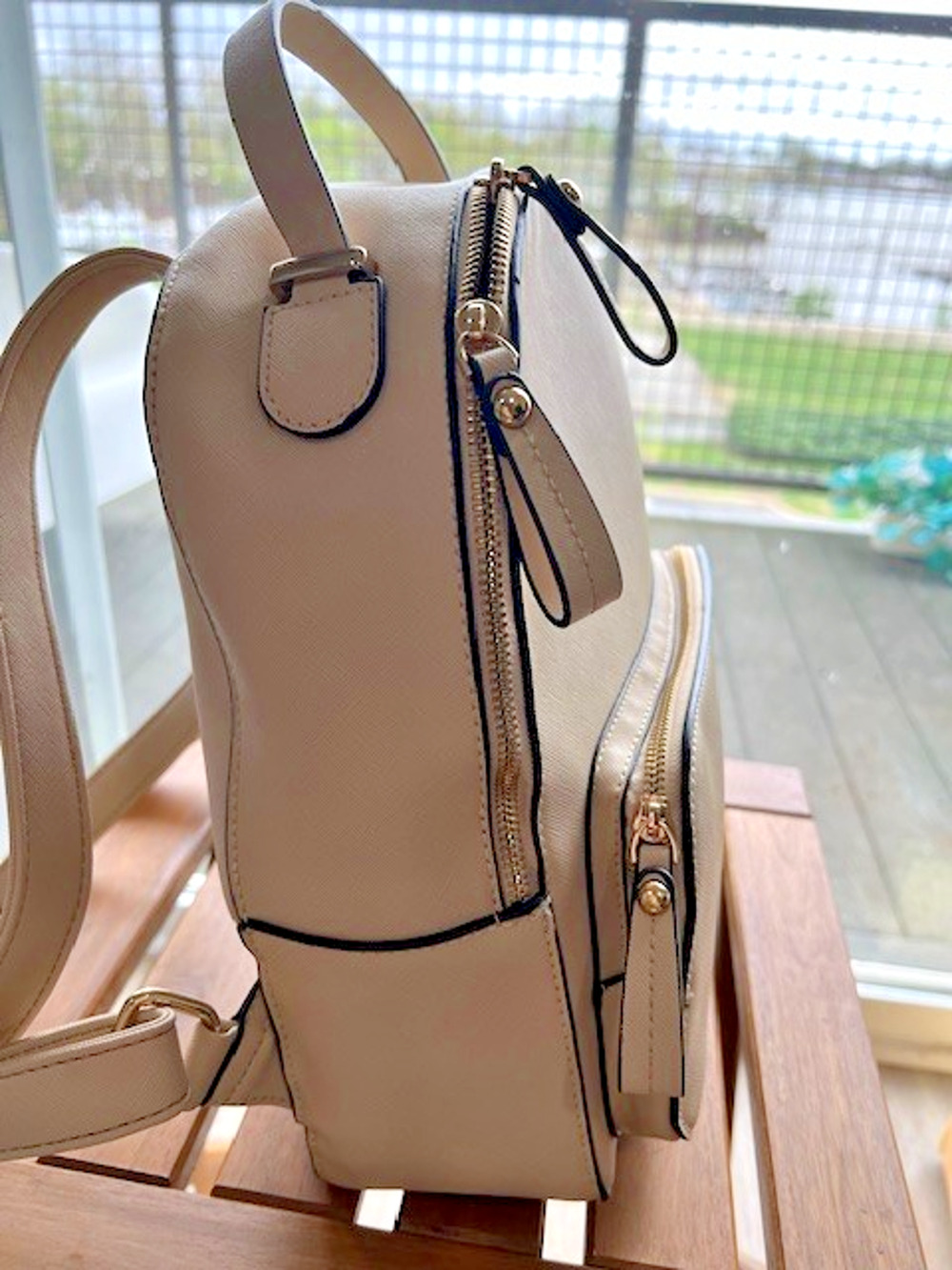 PU Leather Mini Backpack fits iPad Beige Small Daypack travel casual Lightweight
